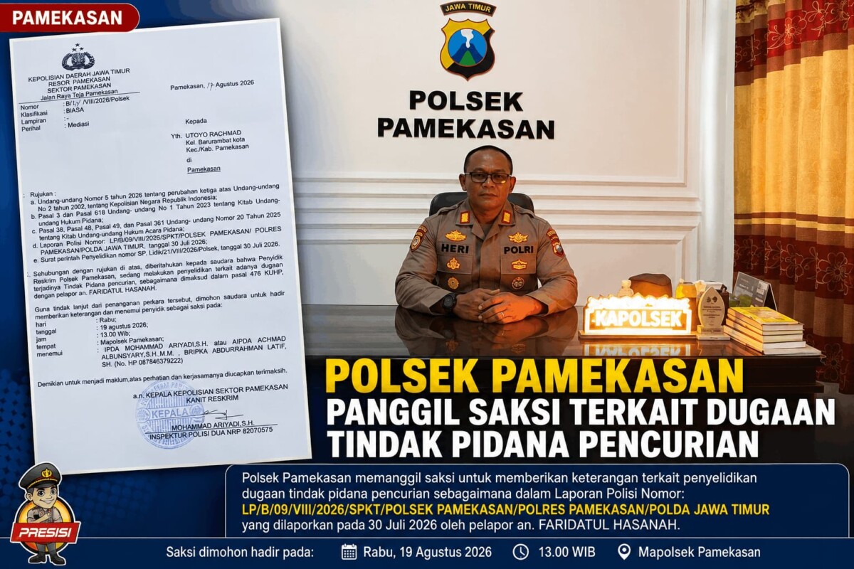 Foto : Kapolsek Pamekasan AKP Heri Siswanto, SH dan Surat LP Utoyo usai melakukan mediasi pada Rabu (19/8/2026) siang di Polsek P'amekasan
